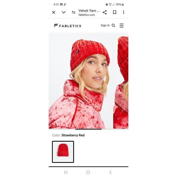 New Fabletics Strawberry Red The Velvet Yarn Beanie Knit Hat - Picture 2 of 5